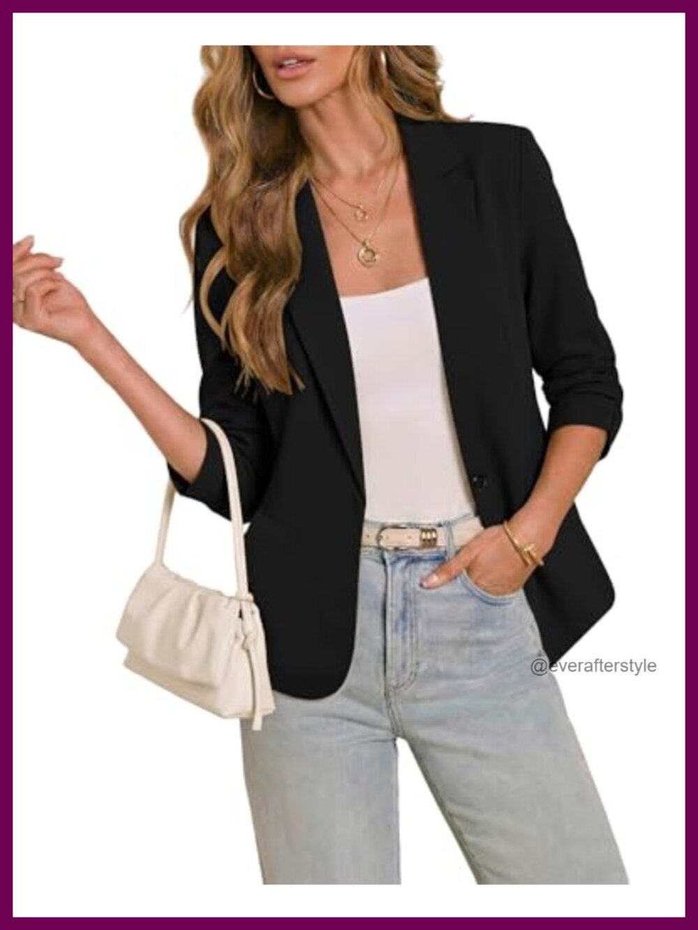 Women's 3/4 Sleeve Button Blazer Business Casual Lightweight Jacket
